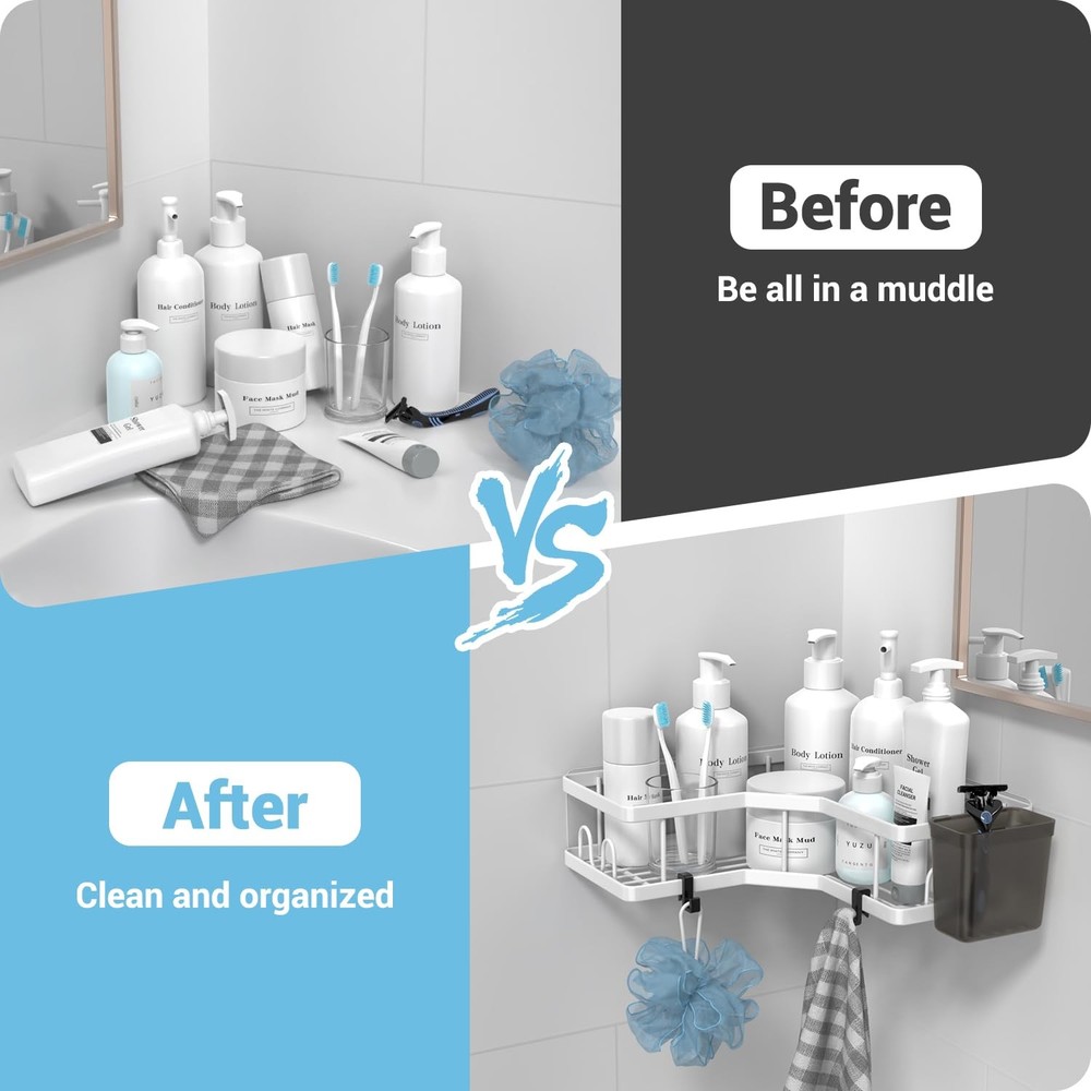 Shower Caddy Corner Organizer Shelf: 2Pack Adhesive Shower Essentials Accesso...