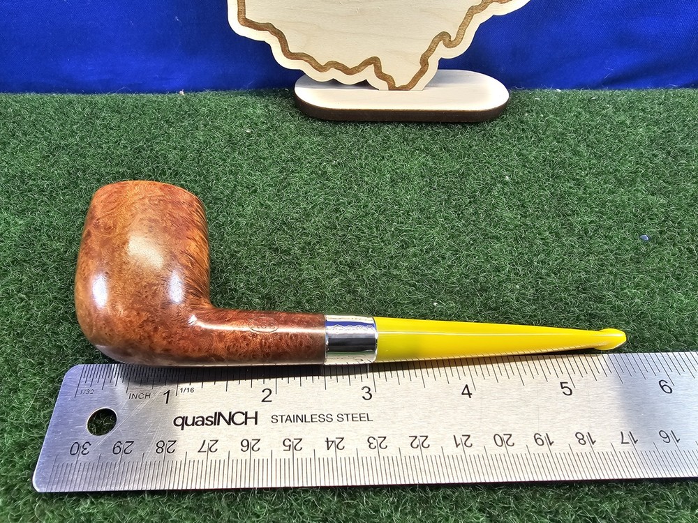 AGE Straight Smooth Billiard Banded Restored Briar Pipe, Replacement Stem, Case