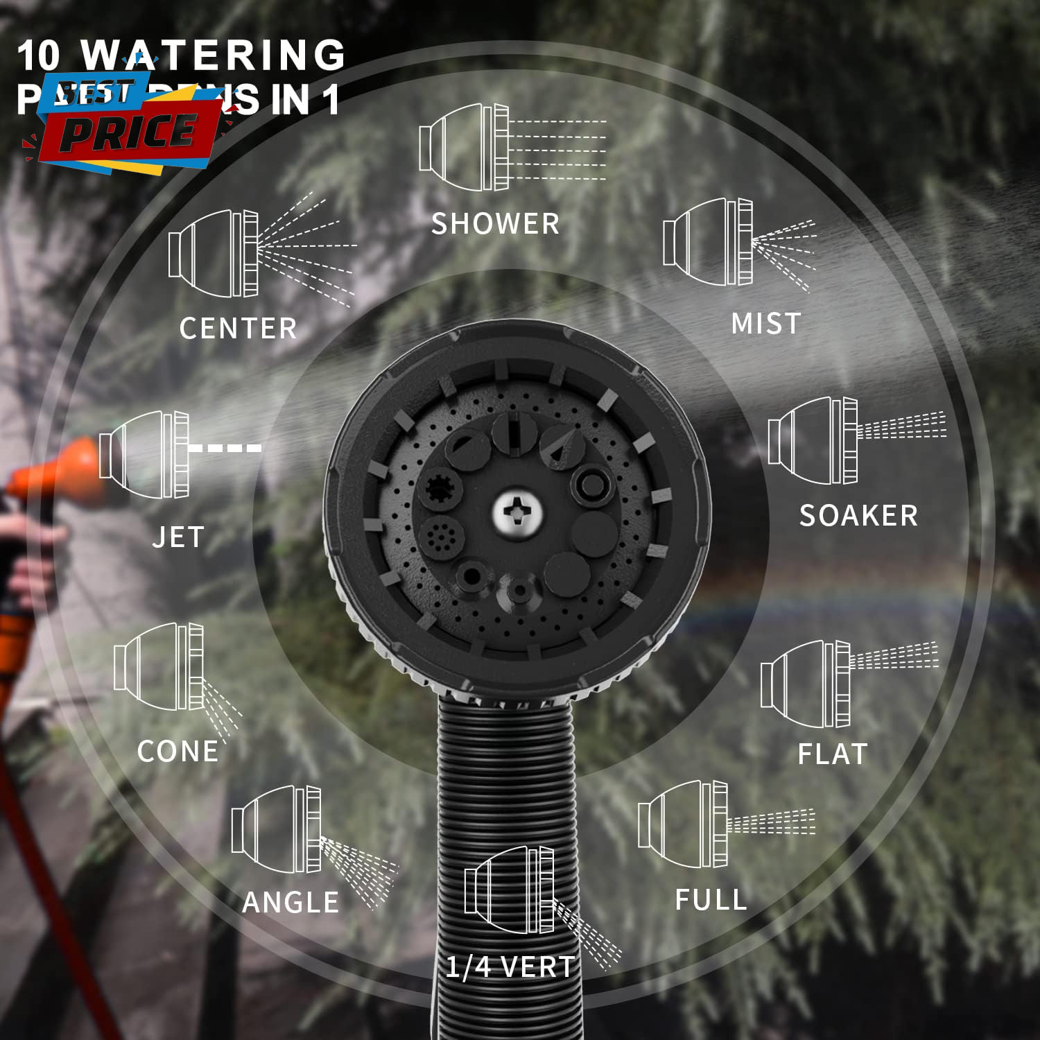 Garden Hose Nozzle Sprayer: 2 Pack 10 Watering Patterns Spray Nozzles Heavy Duty