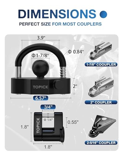 Heavy-Duty Trailer Hitch Lock Set, Includes Coupler Ball Lock, 5/8" & 1/2"