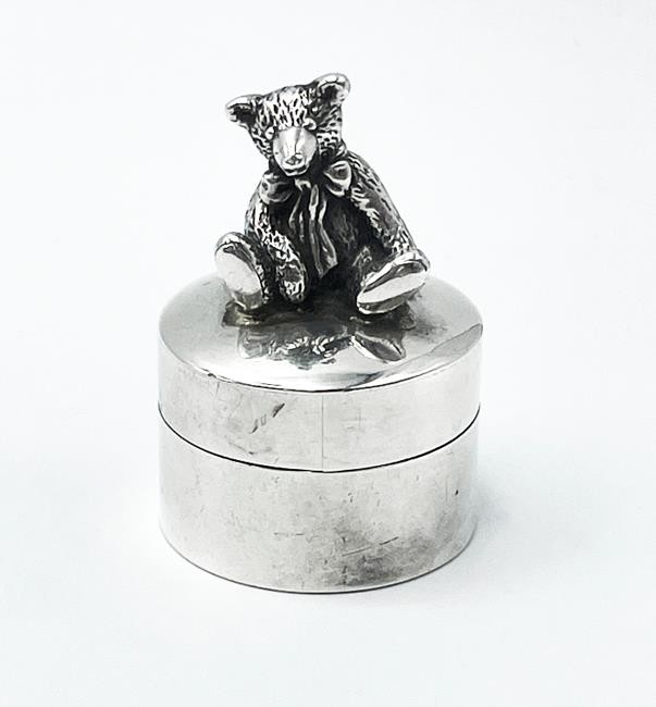 SILVER TEDDY BEAR BOX VINTAGE