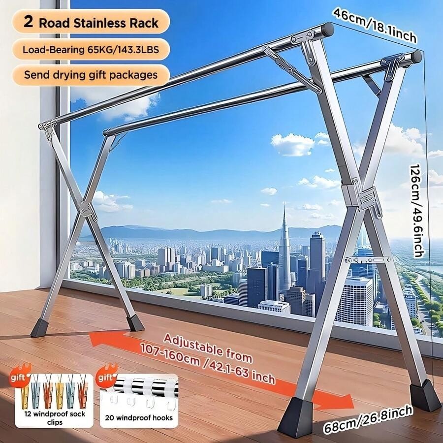 Joybos 78.7" Foldable Stainless Steel Clothes Drying Rack Silver