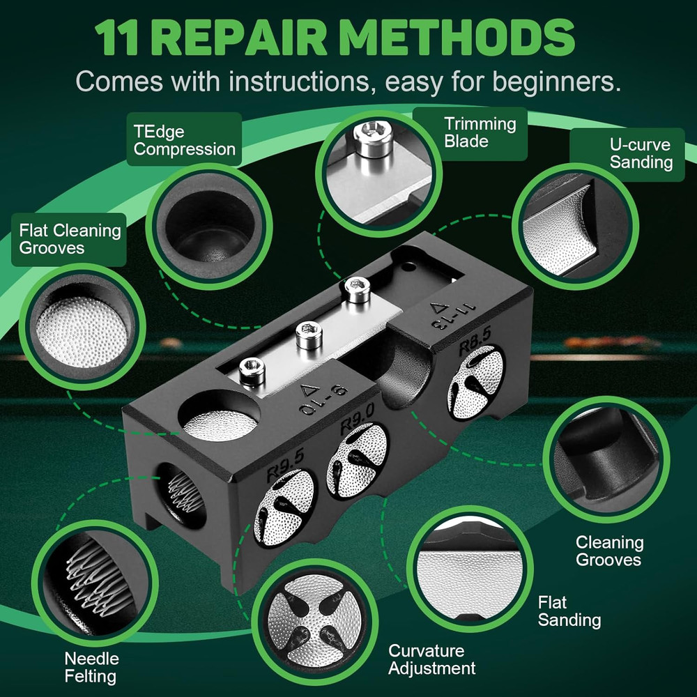 11-In-1 Pool Cue Tip Replacement Kit, Cue Tip Shaping Tool, Professional Cue Tip