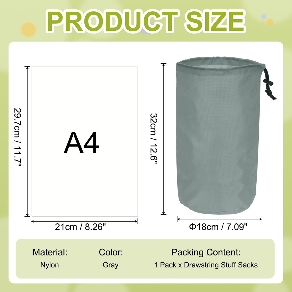 Stuff Sack, Nylon Waterproof Storage Sacks, 7x13Inch(Gray)