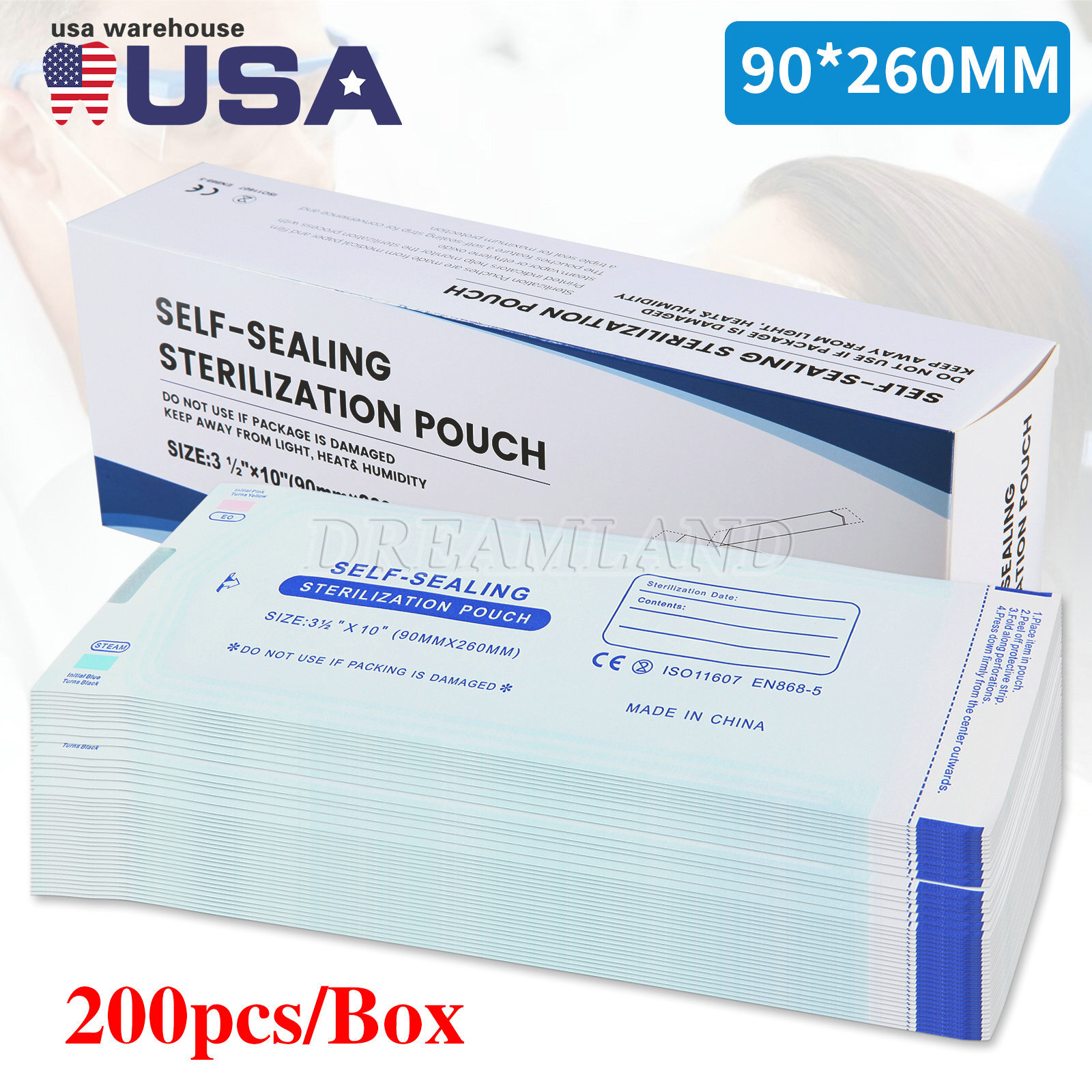 200PCS Self Seal Pouch Sterilization Bag Pouches Dental Medical 3.5" x 10"