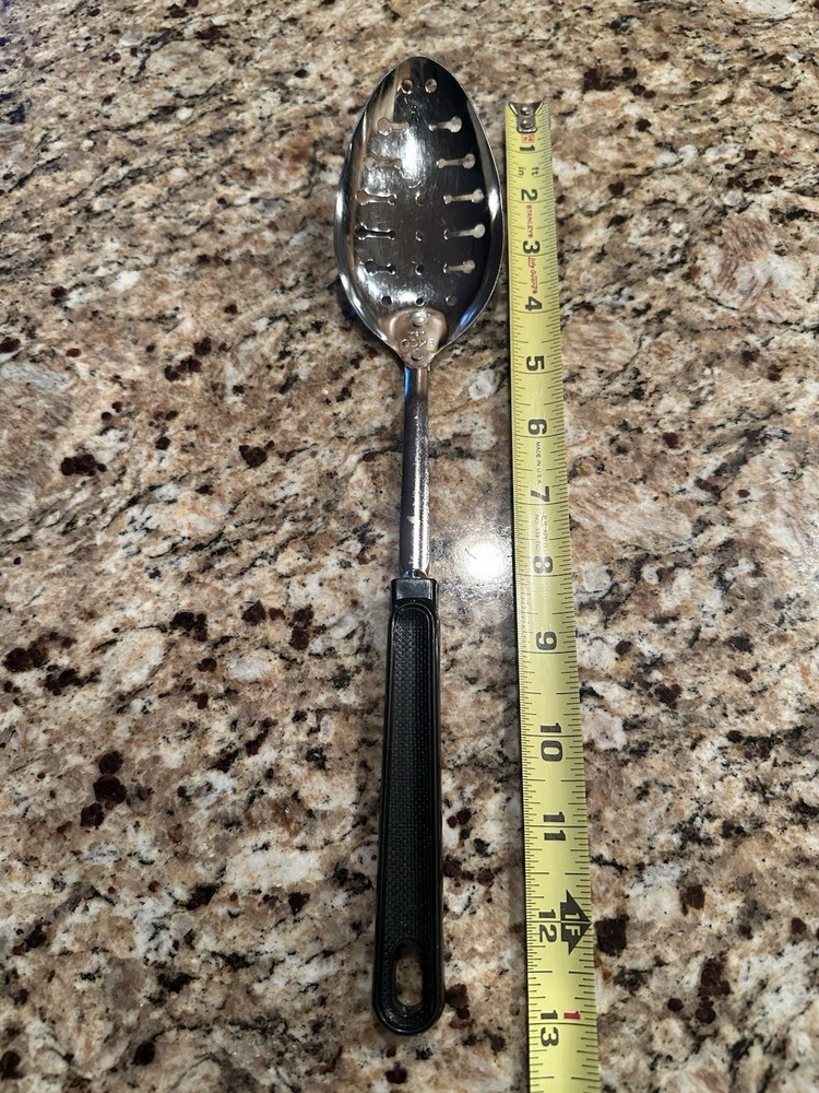 Vintage Ekco Slotted Spoon Chromium Plated Black Plastic Handle Corncob Pattern