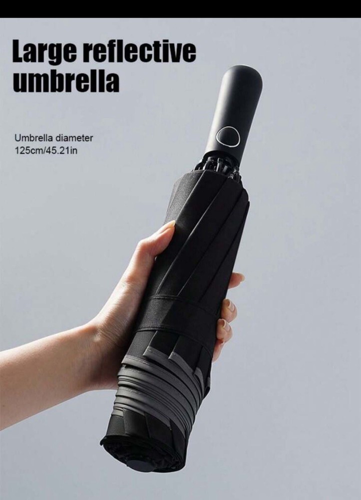 1 Black Automatic Folding Large High-Quality Umbrella, Rainproof, Windproof
