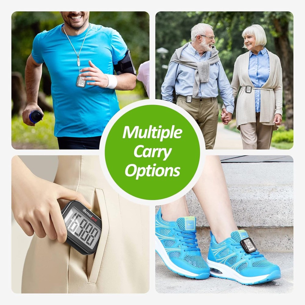 3D Pedometer for Walking, Simple Step Counter Walking with black