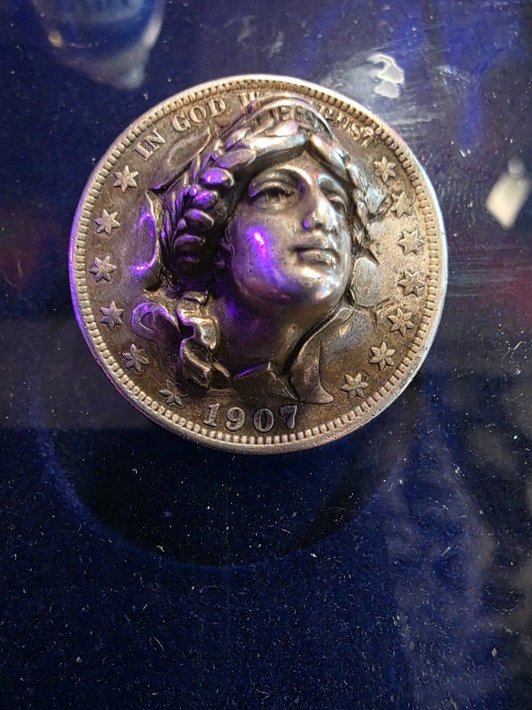 VERY RARE 1908 Barber Half Dollar Repousse' pin