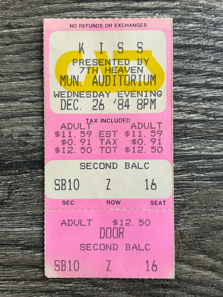 KISS TICKET STUB Kansas City KS Dec 26 1984 Animalize Concert Tour Vintage Kiss