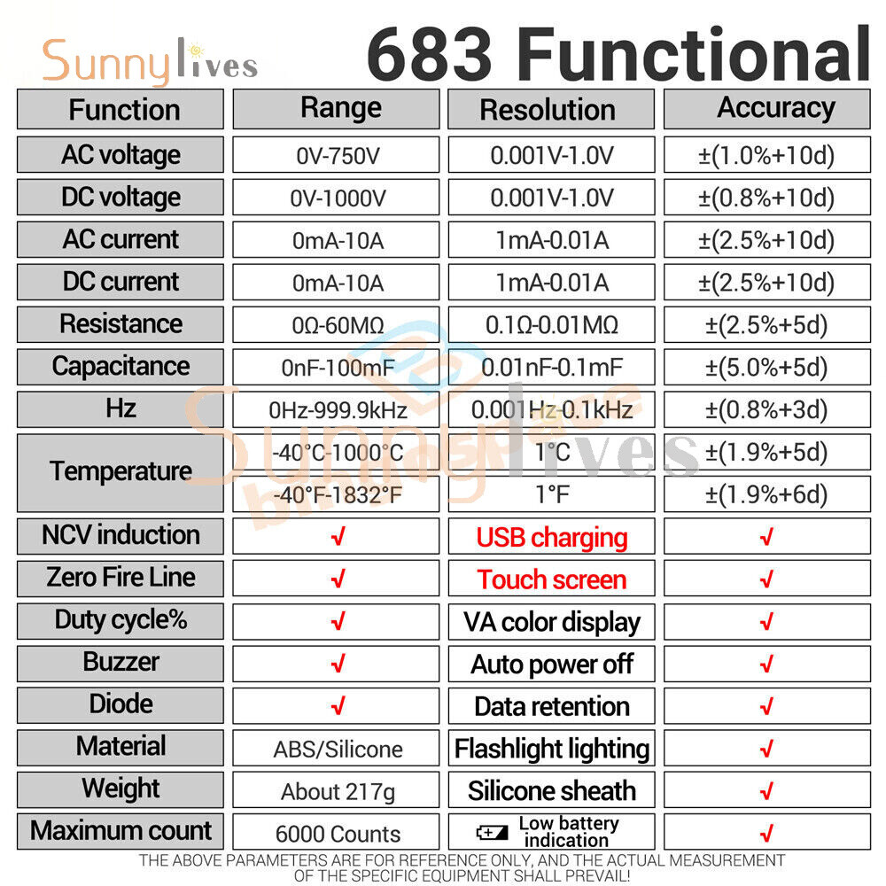 ANENG 683 6000Counts Large Touch Screen Digital Multimeter Burn proof Multimeter