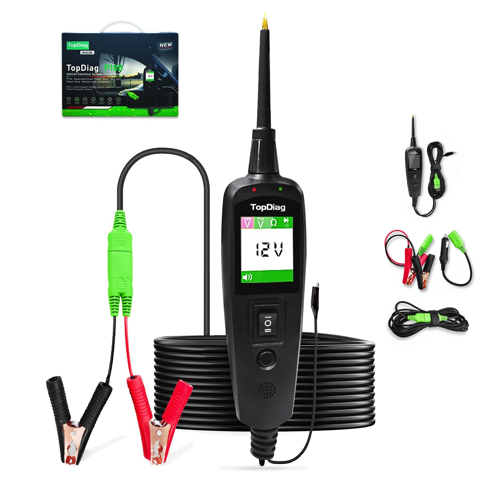 TopDiag P100 12V 24V Electrical Car Circuit Tester Power Probe Diagnostic Tool