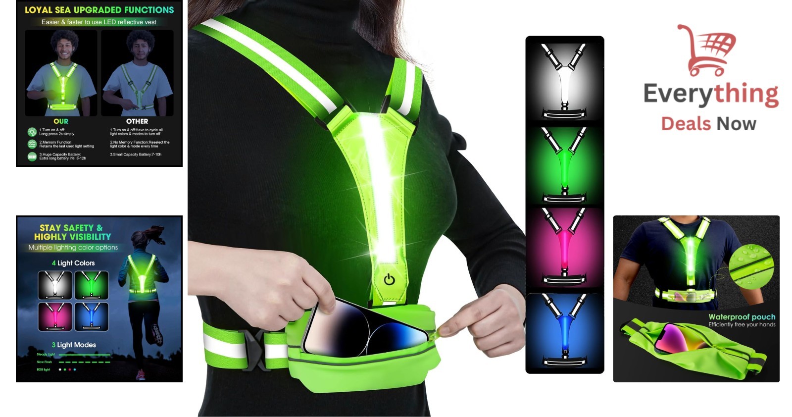 LED Reflective Running Vest Rechargeable Safety Light Up Gear for Walking Biking