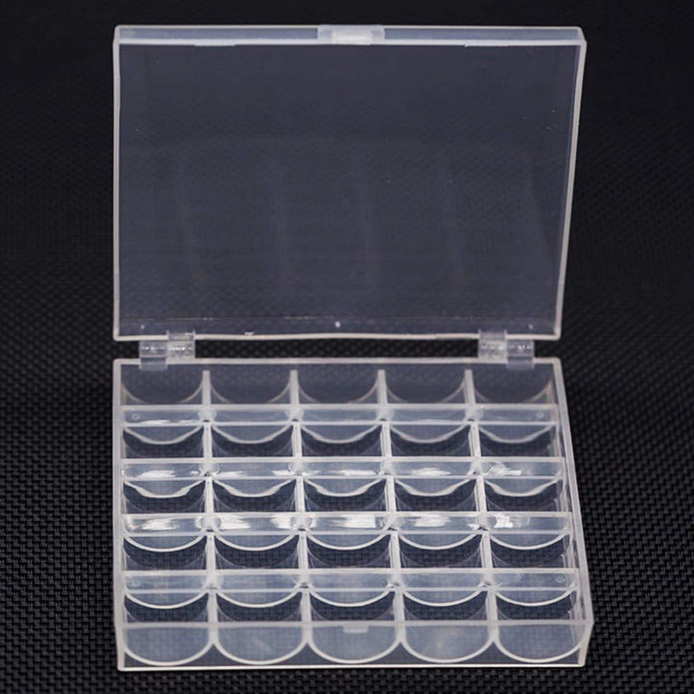Bobbin Box,Machine Bobbin Organizer Plastic Case,Transparent 25 Slots Empty Bobb