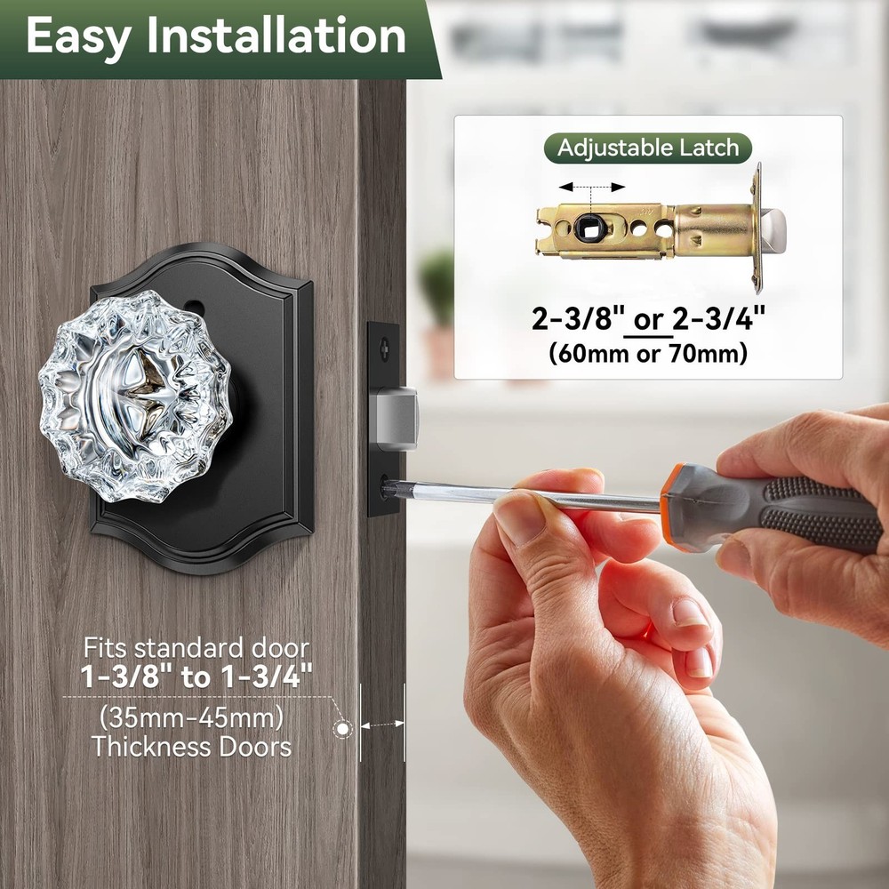 Glass Door Knobs Interior, 6 Pack Crystal Door Knobs with Lock for Privacy Us...