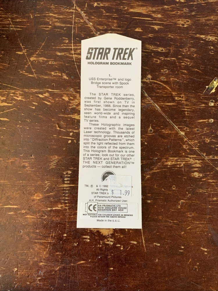 1992 Star Trek Hologram Bookmark