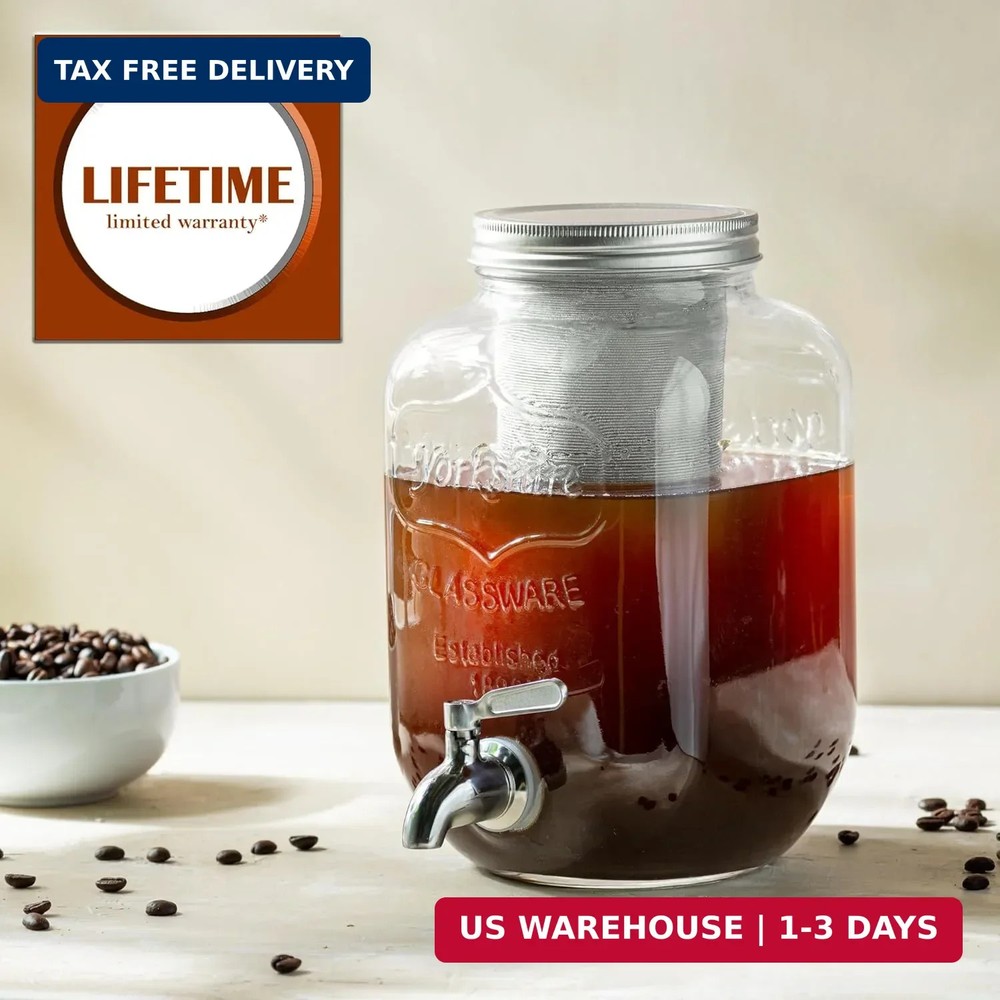 1 Gallon Cold Brew Coffee Maker - 3rd Generation Fine Mesh Filter - Stainless St