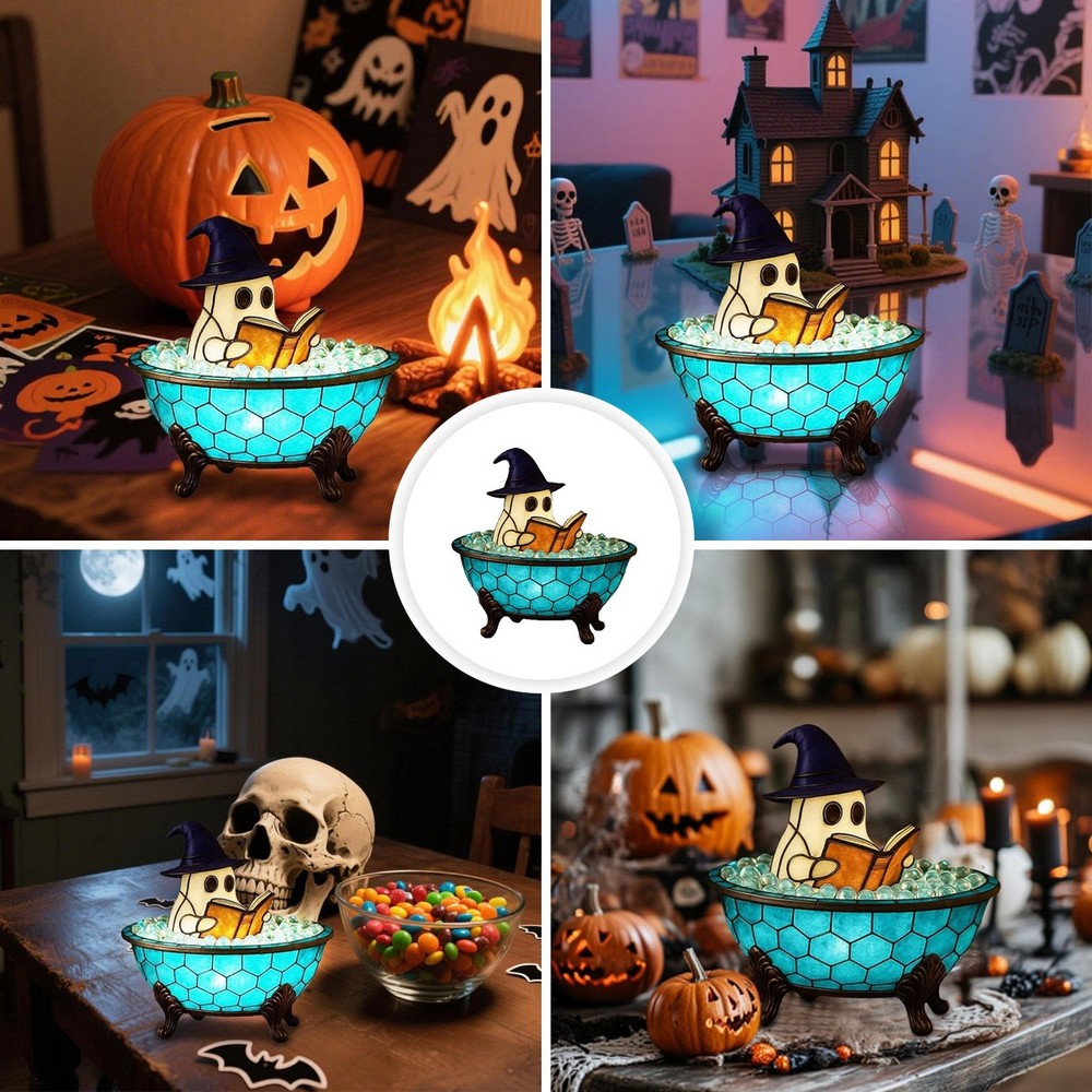 Ghost Bubble Bath Lamp, Halloween Ghost Night Light, LED Lamp for Bathroom Decor