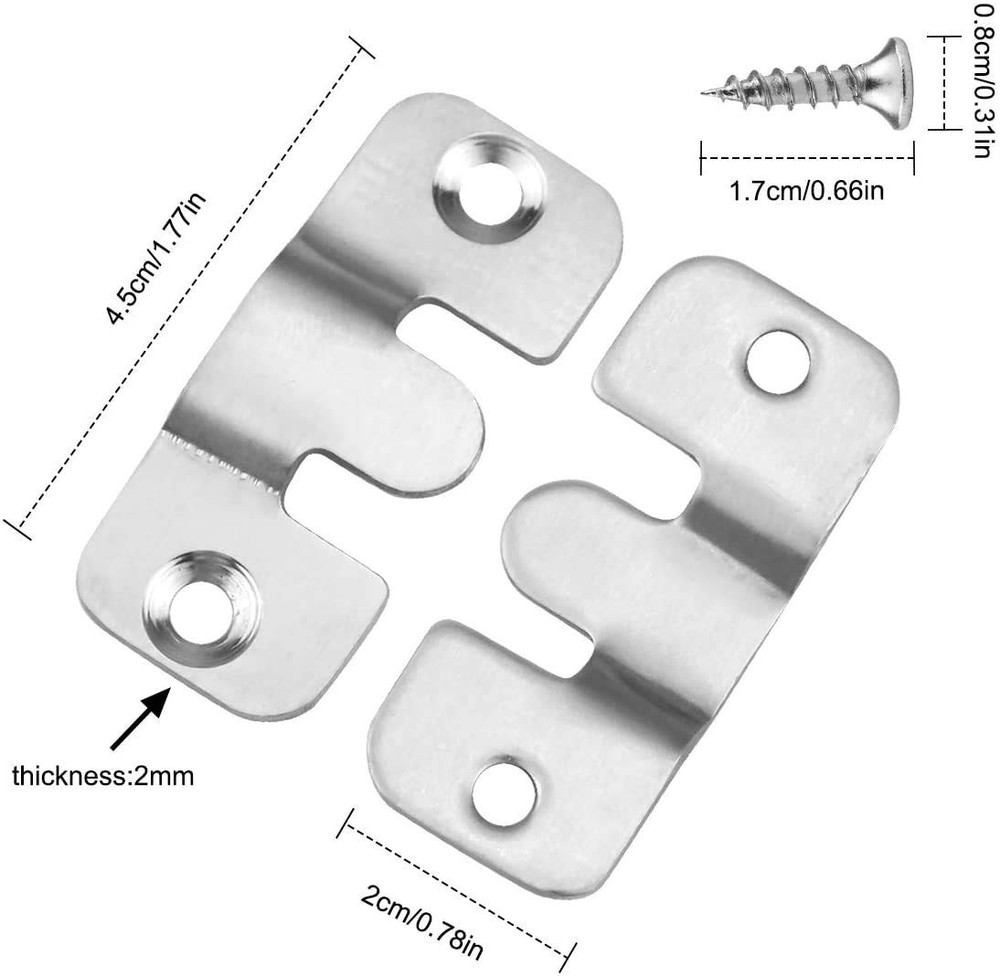 12pcs Flush Mount Bracket, 45x20mm Interlocking Picture Frame Hook, Stainless...