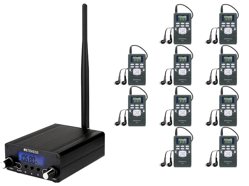 Retekess TR508 FM Transmitter Broadcast Stereo Radio Station 10 Receiver Meeting