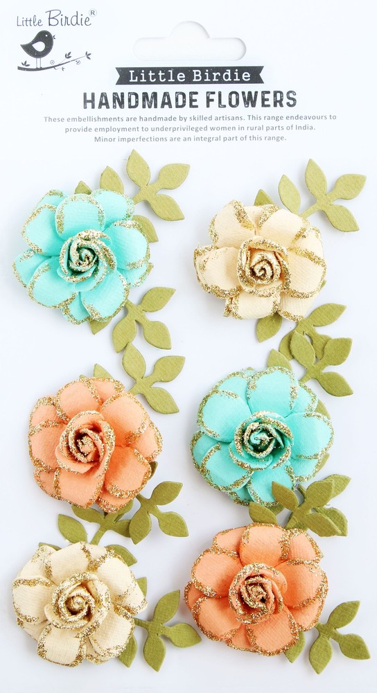 Little Birdie Pixie Rose Paper Flowers 6/Pkg-Sun & Rain - 3 Pack