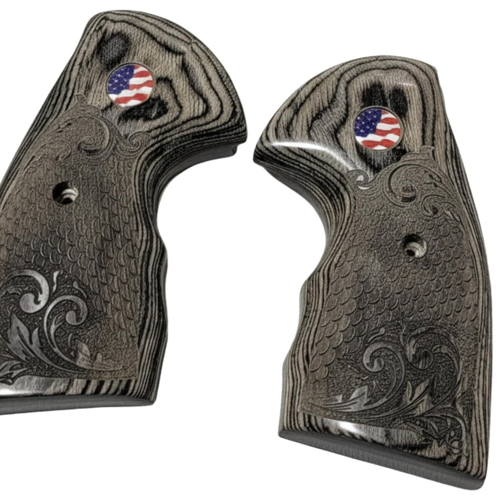 Colt Python Grips Black Rosewood Scroll & Scales US Flag Medallion