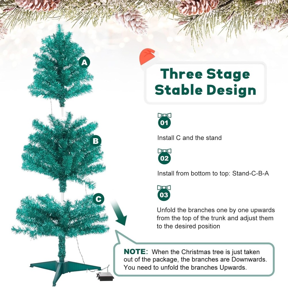Decoway Pre-Lit Artificial Christmas Tree,Warm White Lights, Includes Stand, 4FT
