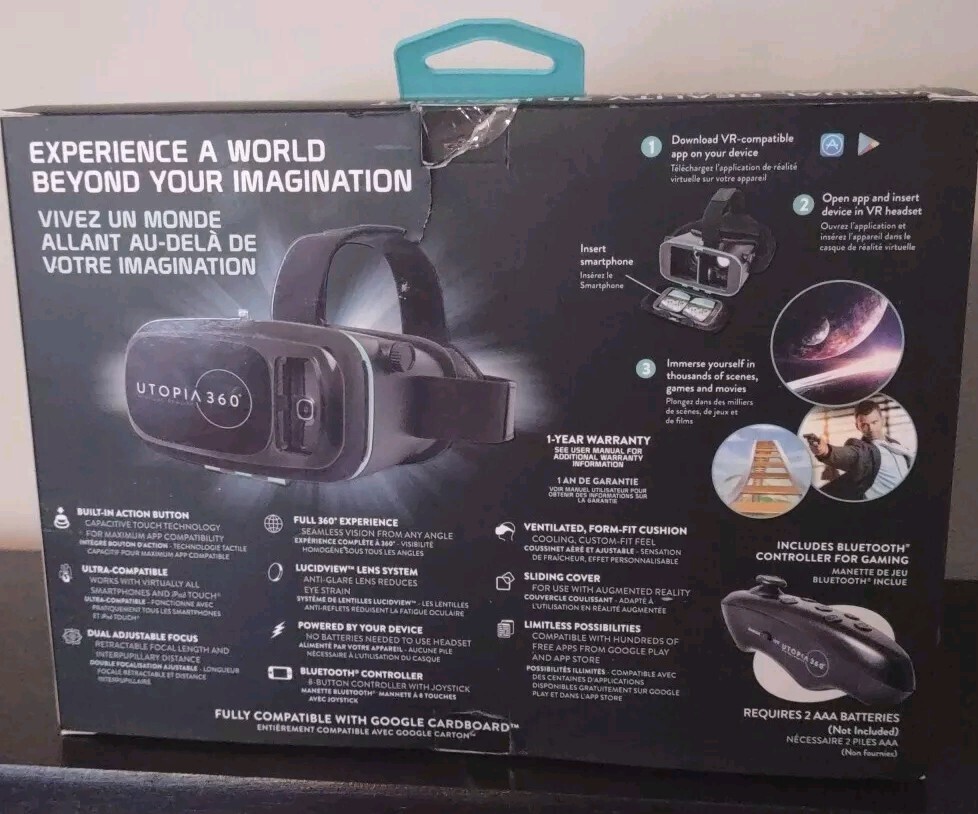 Utopia 360 Virtual Reality 3D Headset + Bluetooth Controller Retrak
