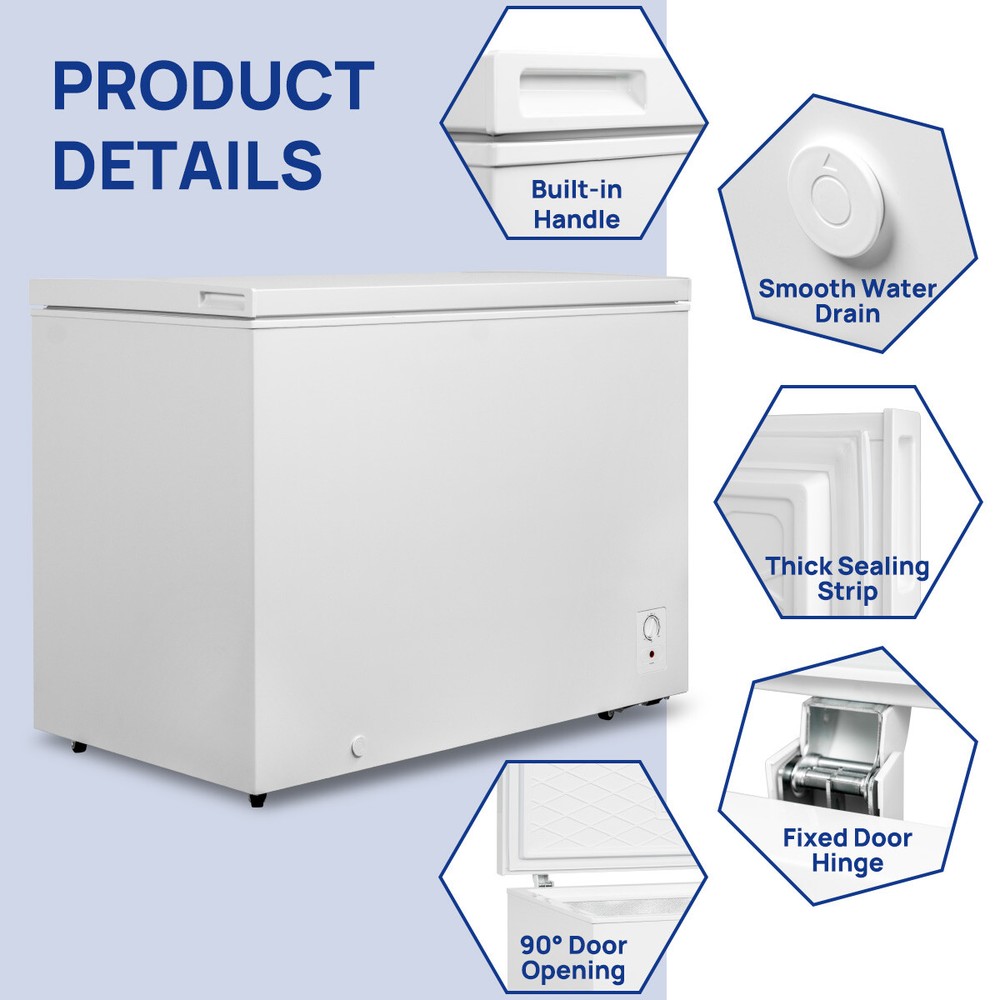Smad 10.6 Cu.Ft Chest Deep Compact Freezer with Adjustable Thermostat Control