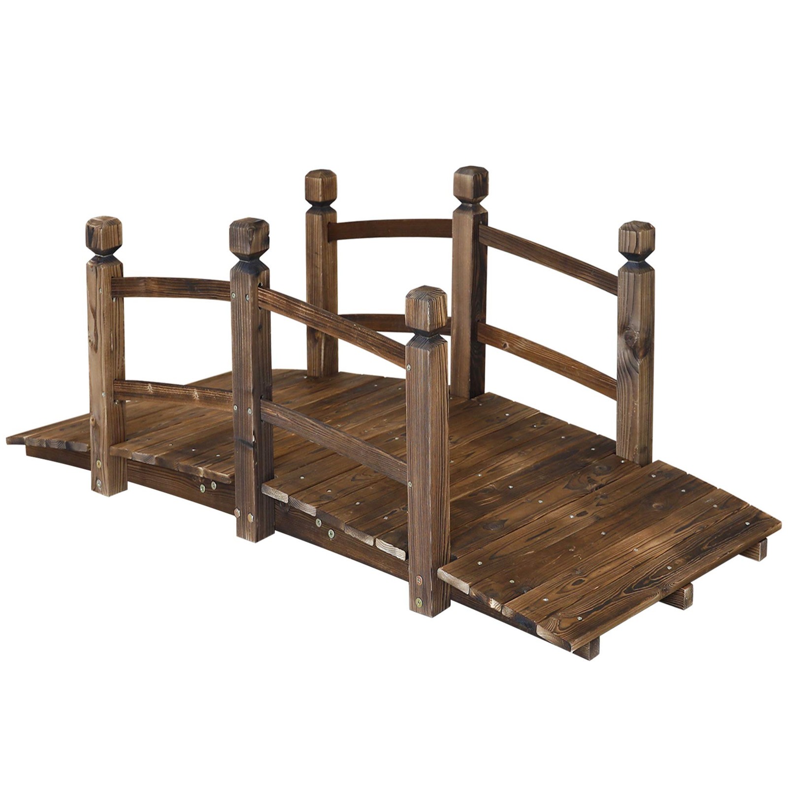 5FT Wooden Garden Bridge Arch Stained Finish Footbridge Decorative Backyard B...