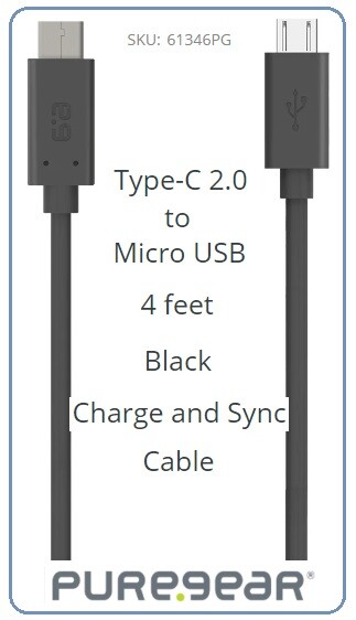Puregear USB-C To Micro-USB Charge/Sync Cable (4 Ft. / 1.2m) - Black / 61346PG