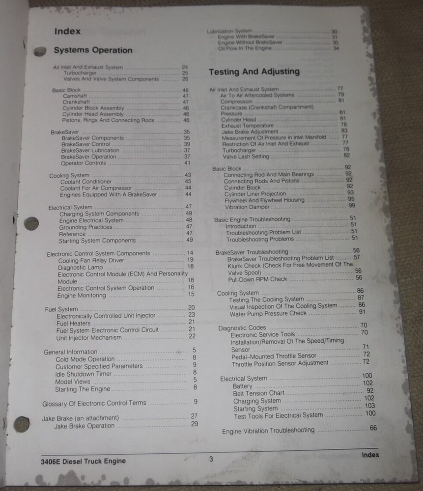 CAT CATERPILLAR 3406E TRUCK ENGINE SYSTEMS OPERATION TESTING & ADJUSTING MANUAL