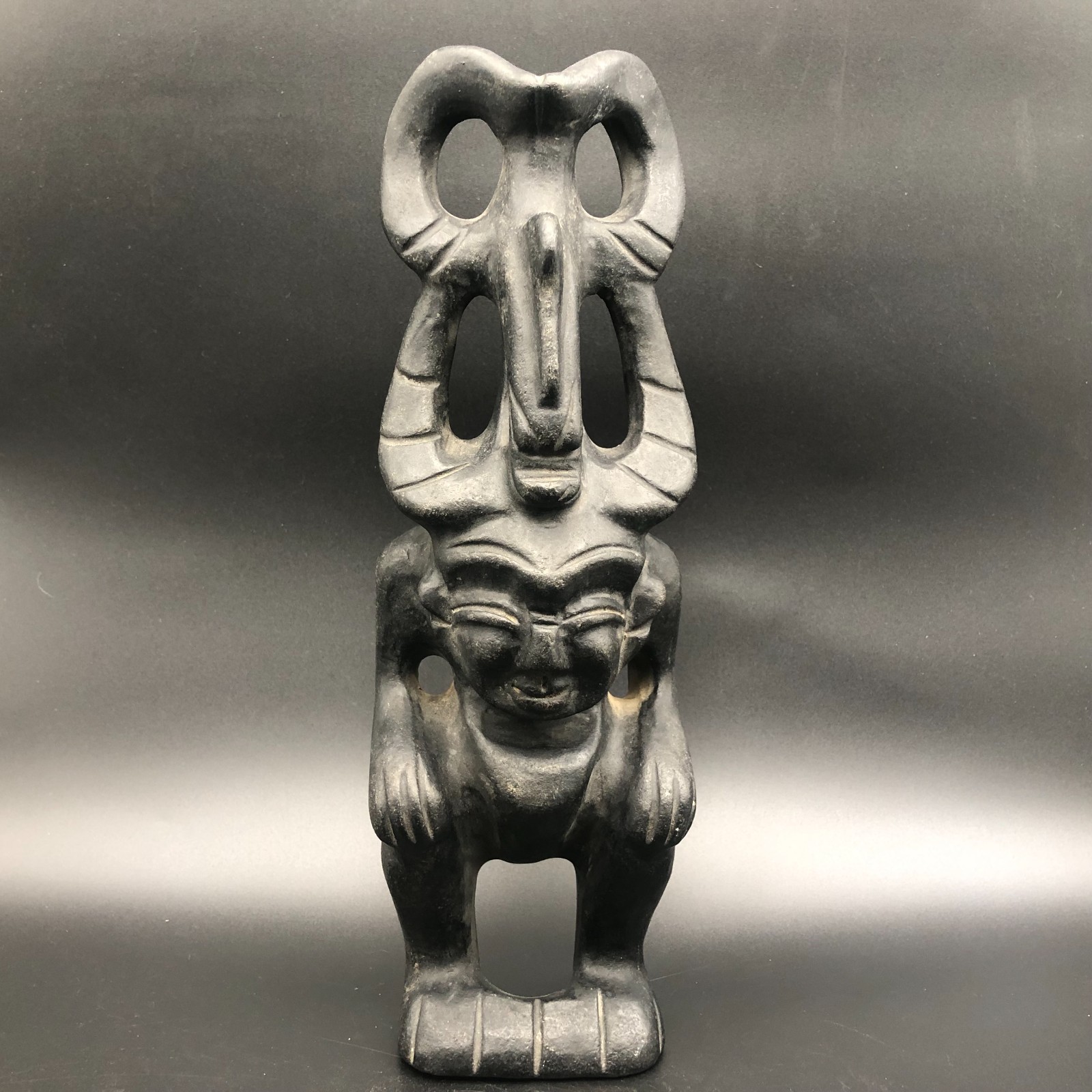 Old HongShan Culture Meteorite Jade Hand-Carved Sun God Helios&Pig Dragon Statue