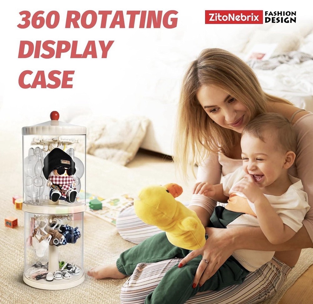 360° Rotating Display Case for 6" Doll Keychains – Stackable Clear Dustproof