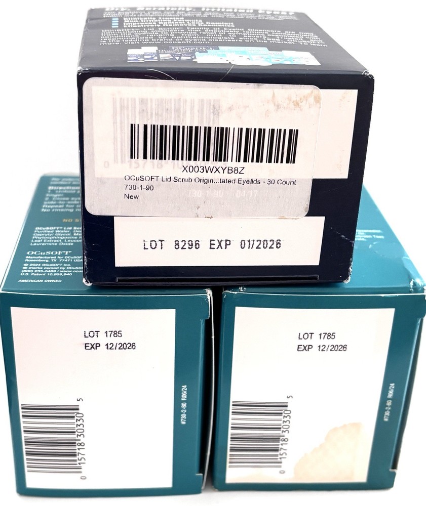 3 Pack Boxes OCUSOFT LID SCRUB Allergy & Original EYELID CLEANSER - Ships Quick!