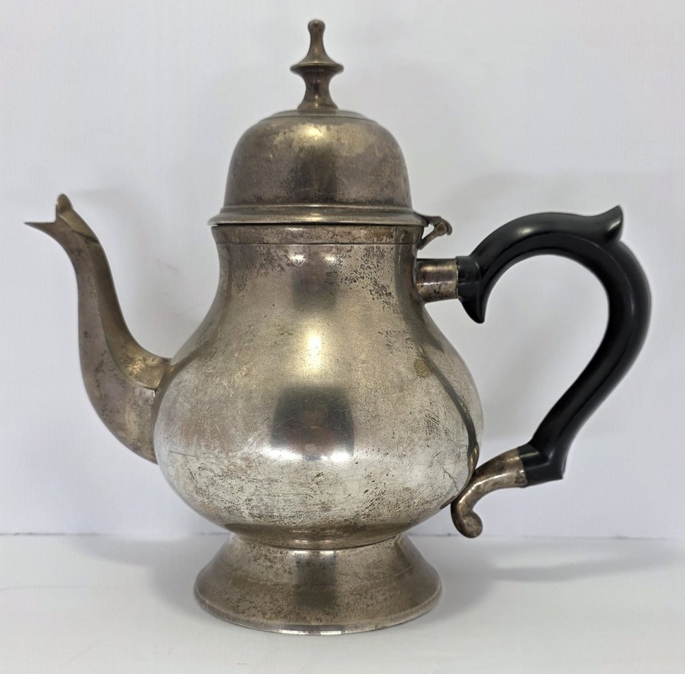 Antique Vintage Silver Teapot With Ebonite Handle & Hand Engraved Initials FPNS