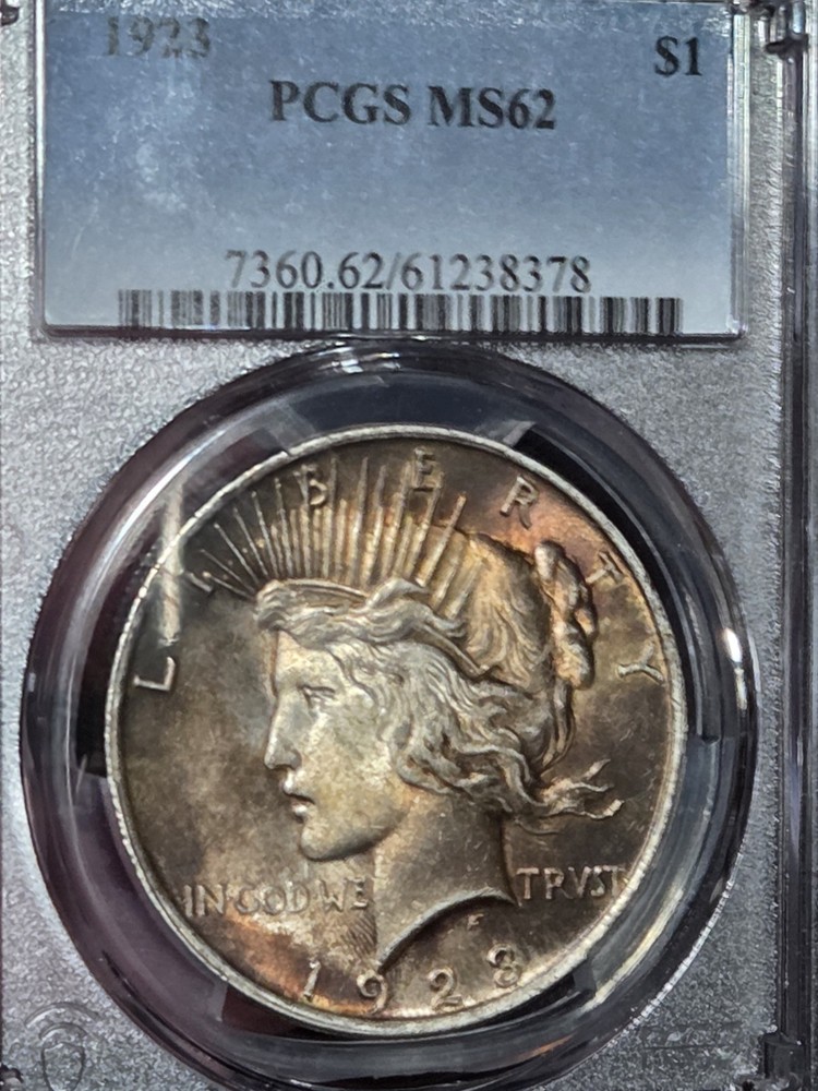 1923 $1 Peace Dollar PCGS MS62 Toned
