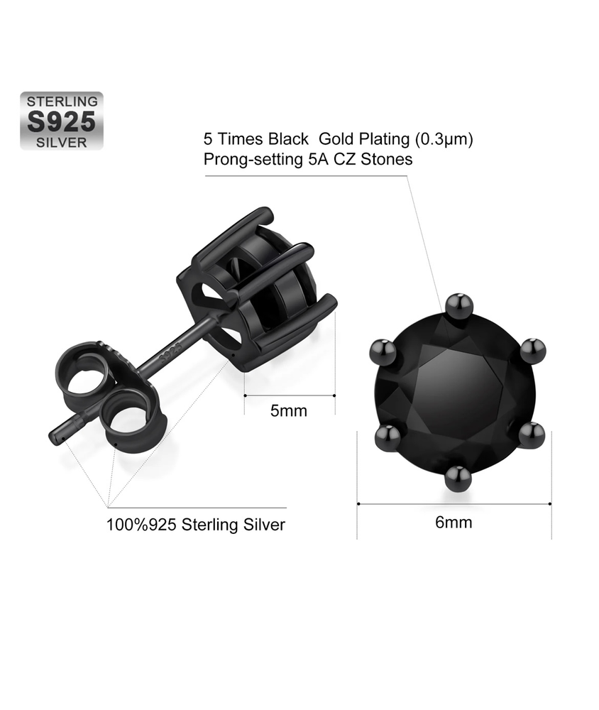 Black Moissanite Stone Round Iced Stud Earrings