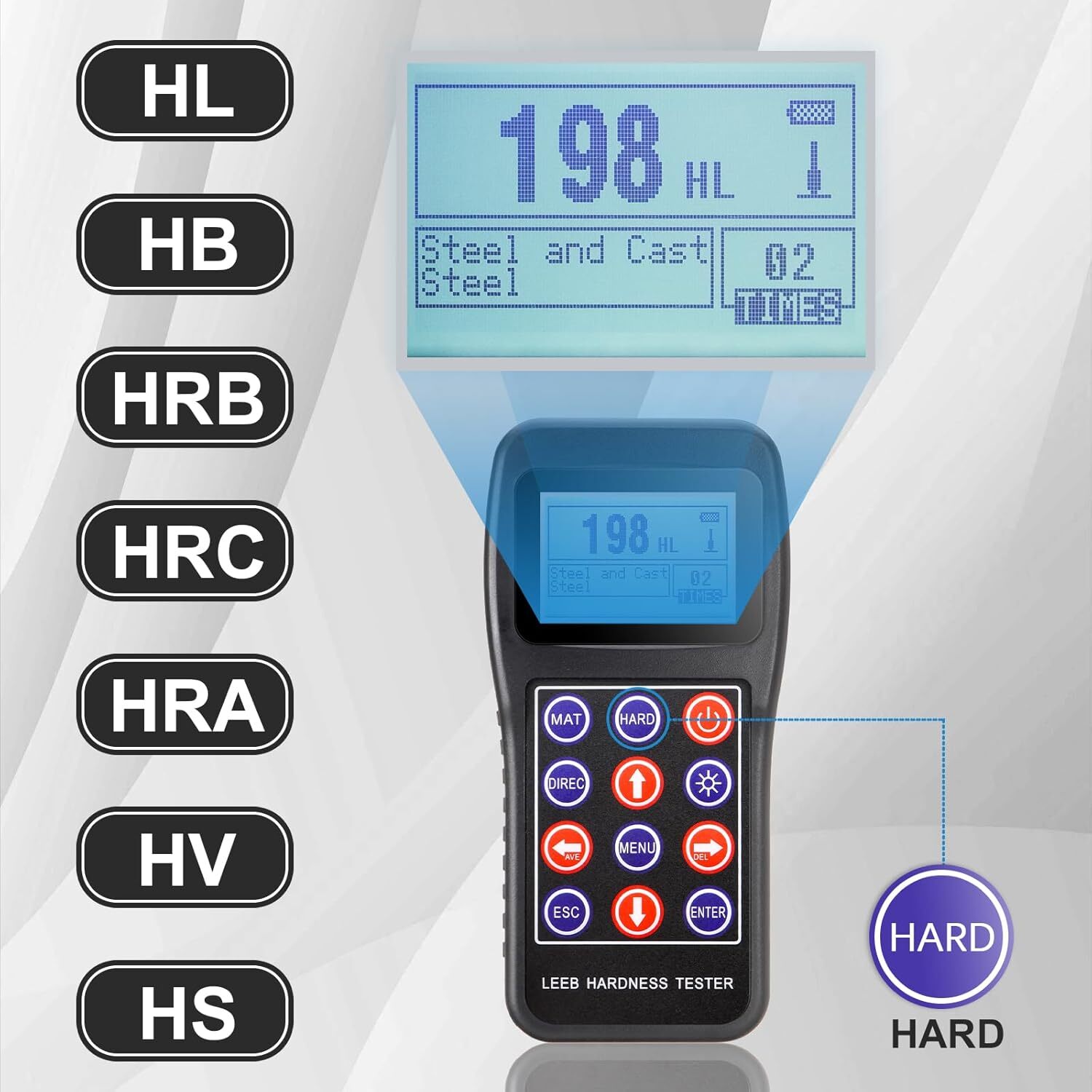 Portable Leeb Hardness Tester 7-in-1 Metal Hardness Meter with Calibration Block