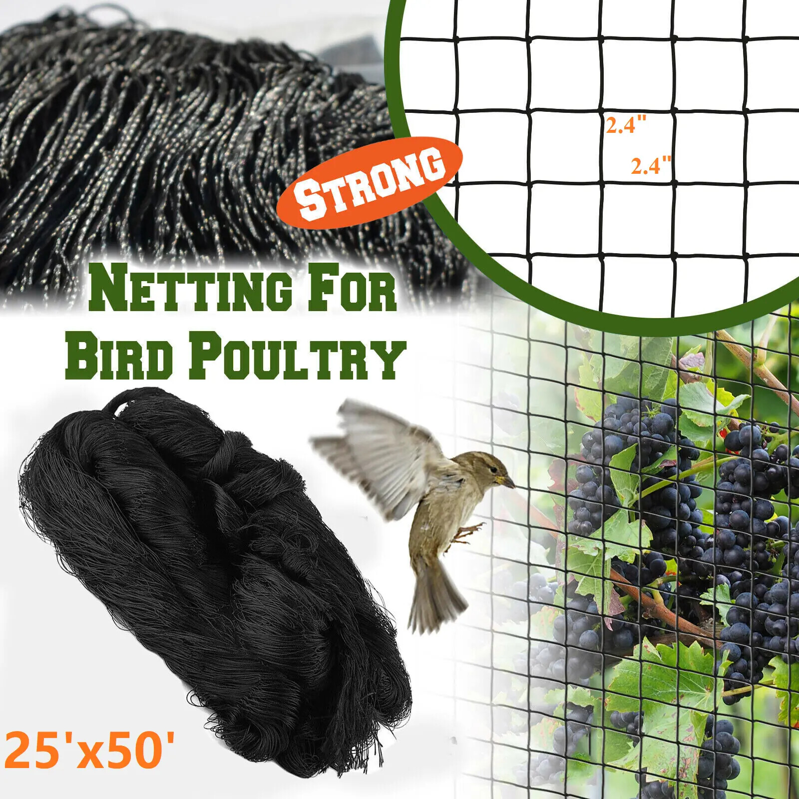 1inch 25'×50' Mesh Anti Bird Netting Garden Net Poultry Aviary Garden Protection