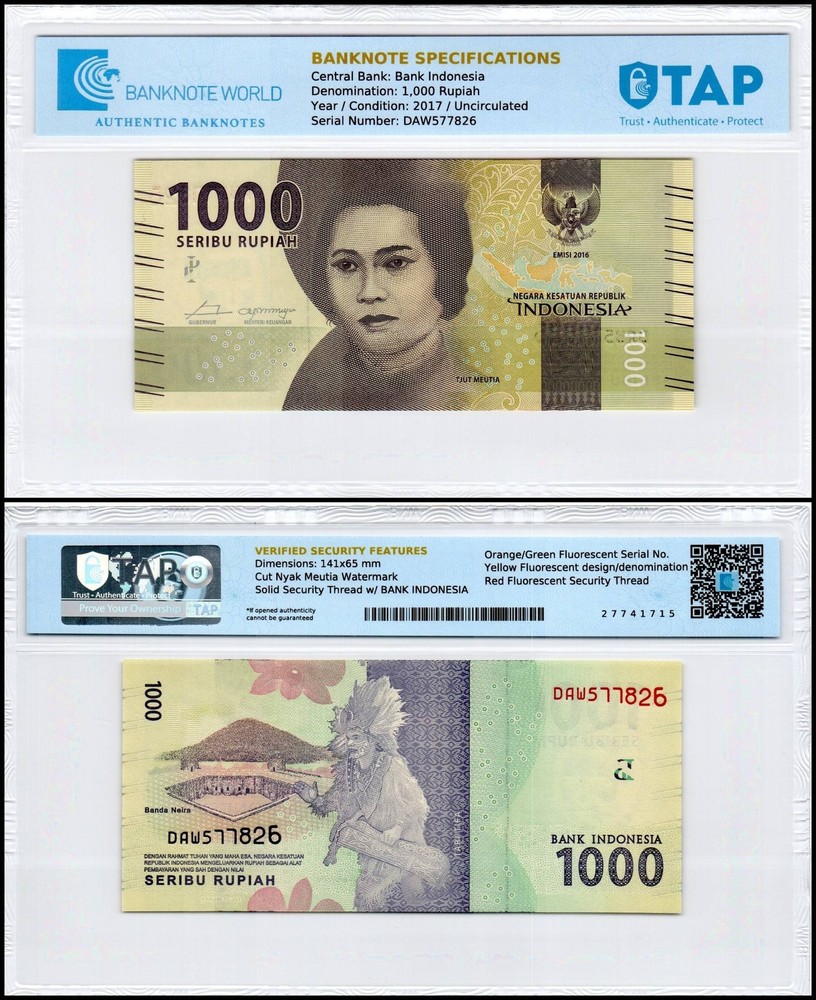 Indonesia 1000 Rupiah, 2017, P-154b, UNC, TAP Authenticated