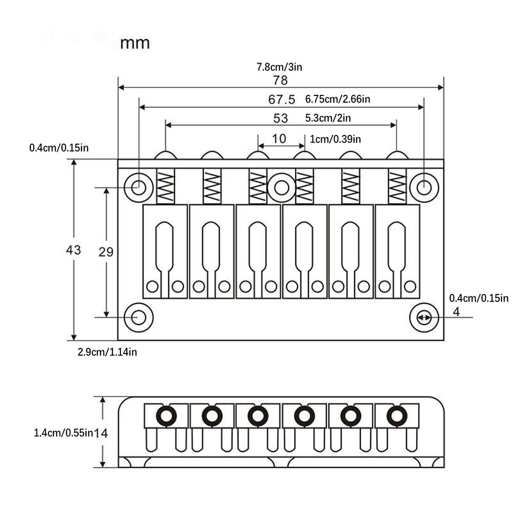 Metal Chrome 6-String Electric Guitar Fixed Bridge with 10.5mm String Space D
