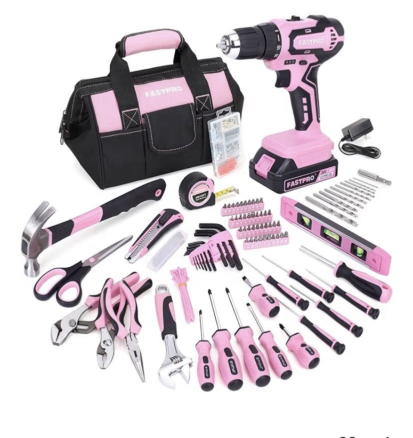FASTPRO 232-Piece Pink Tool Set with Drill, 20V Cordless Drill Driver