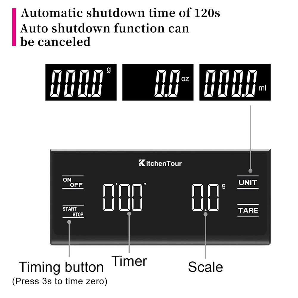 Kitchentour Coffee Scale with Timer for Brew Artisanal Java - Pour over Scale fo