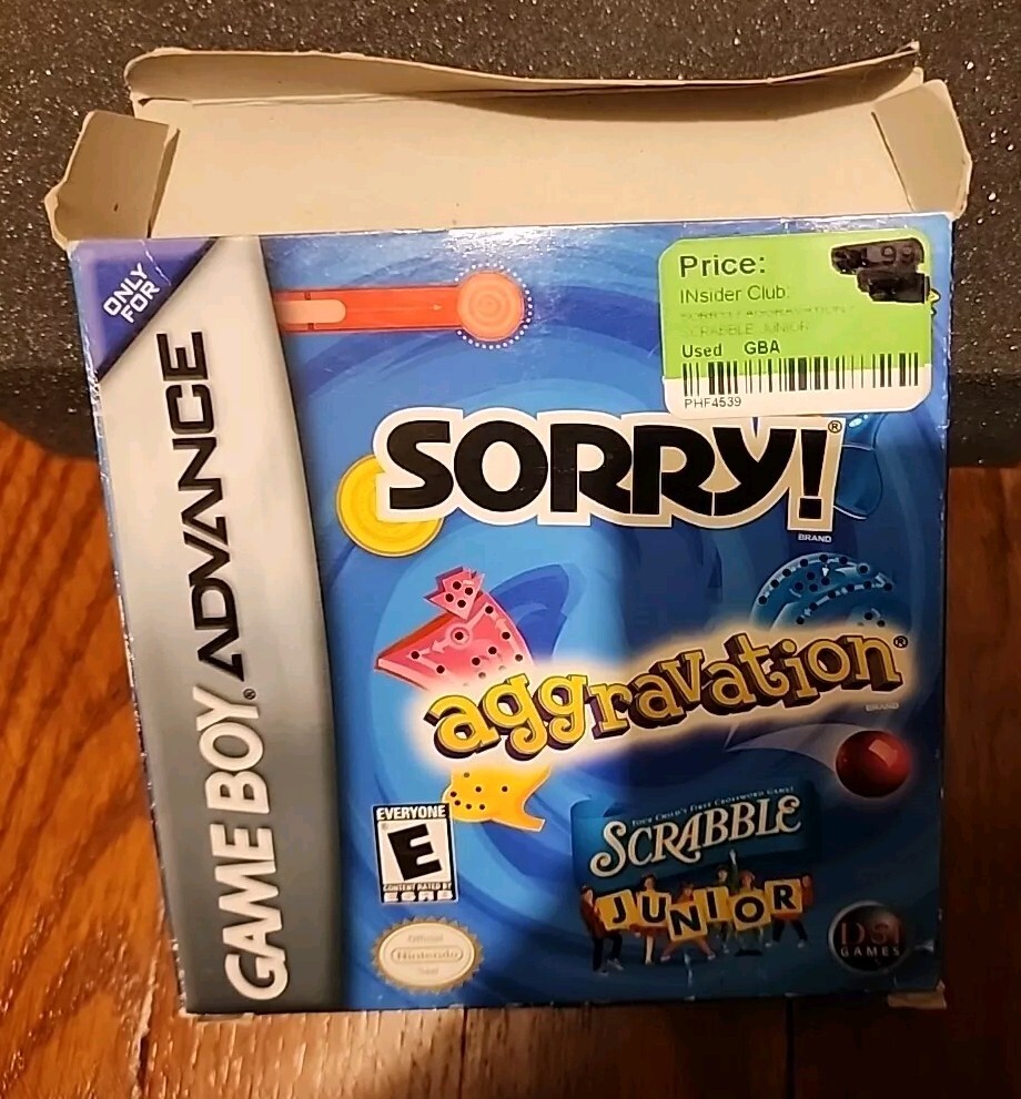 Sorry/Aggravation/Scrabble Junior (Game Boy Advance) Complete With Box & Manual