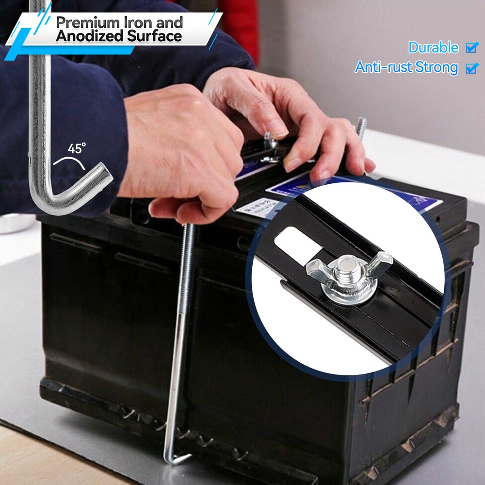 Storage Battery Holder Adjustable Tray + Hold Down Clamp Bracket Kit Universal