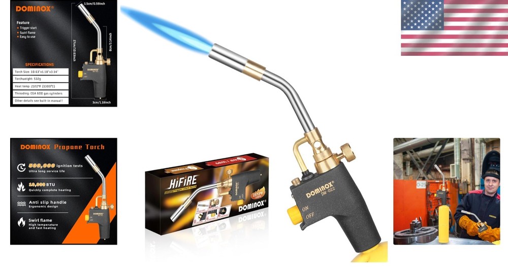High Intensity Propane Torch Head with Trigger Start for Safe Welding & Cooking