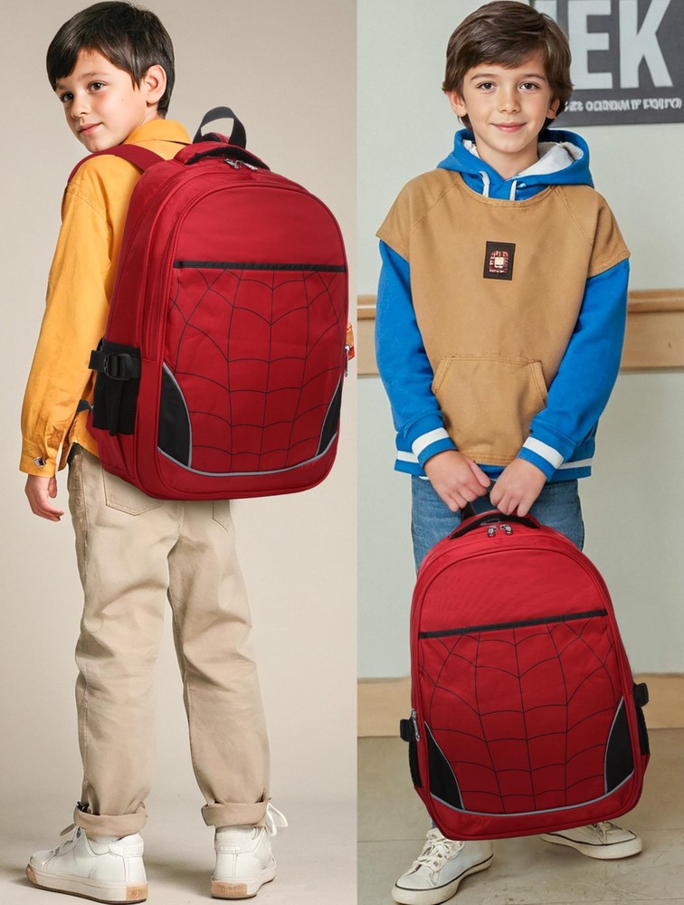 Boys Backpack for Kindergarten Elementary School, Large Compartments, 17" Red