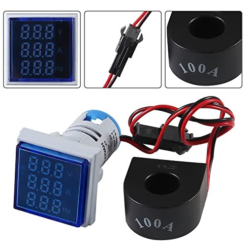 2PCS LED Display Voltmeter, AC 60-500V 0-100A Square LED Digital Voltmeter
