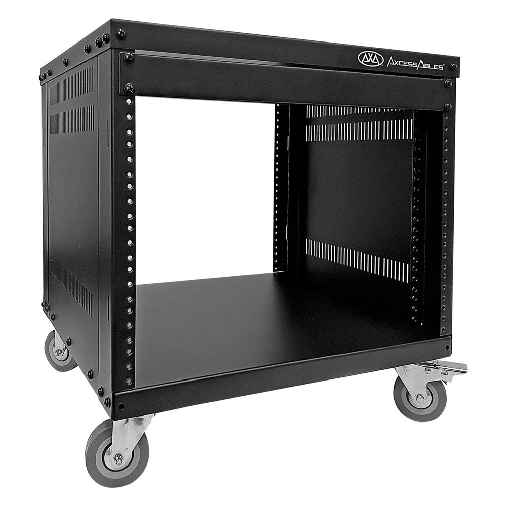 8U Rolling Rack Stand with Locking Wheels for Audio, Video, and Studio Storage